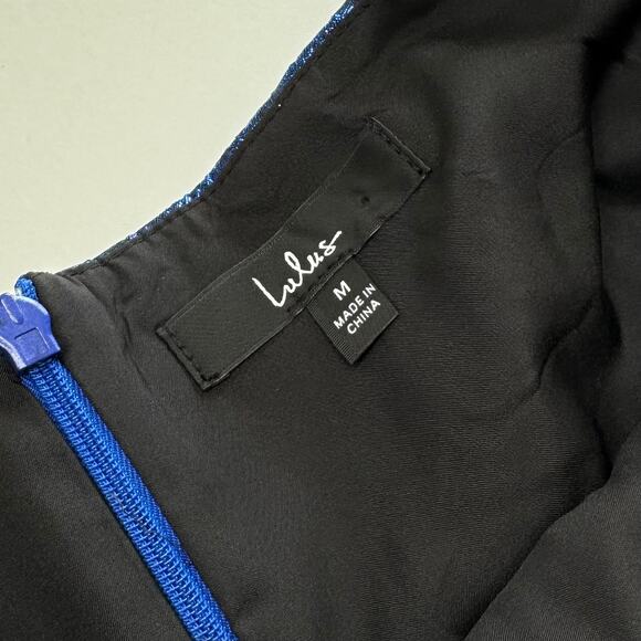 Lulu's | Spin the Night Blue Jacquard Sleeveless Mini Skater Dress - Picture 5 of 6